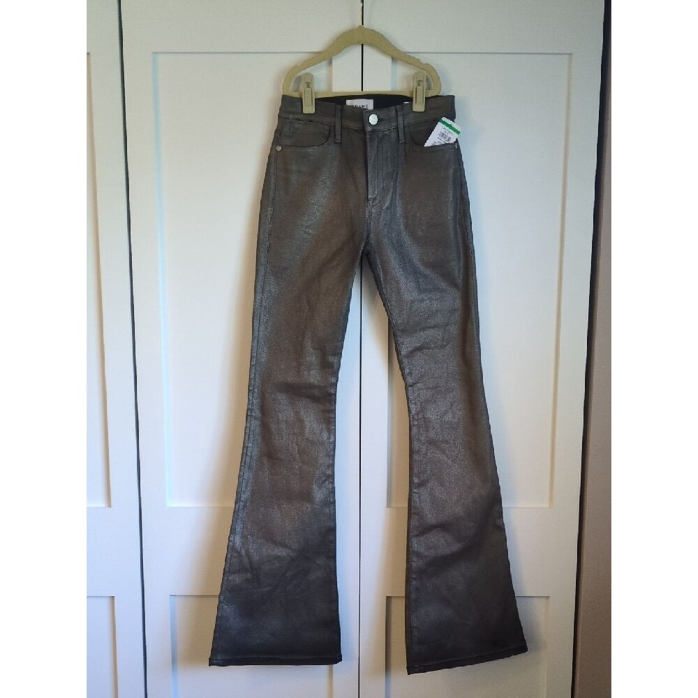 FRAME Le High Flare Jeans Pewter Metallic Size 27 NWT High Rise Designer